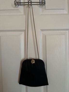 Black Mini Evening Bag with Gold Chain and Jewel Clasp